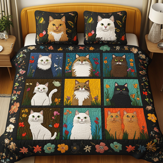 Cozy Kitty 3-Piece Quilted Bedding Set - Single (59" x 70")