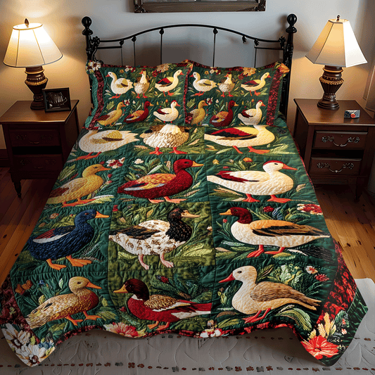 Crimson Duck Garden 3-Piece Quilted Bedding Set - Single (59" x 70")
