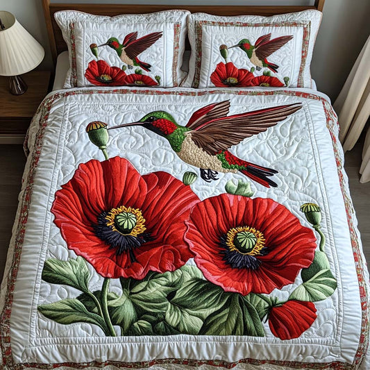 Crimson Bloom 3-Piece Quilted Bedding Set - Single (59" x 70")
