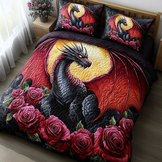 Crimson Flame Dragon 3-Piece Quilted Bedding Set - Single (59" x 70")