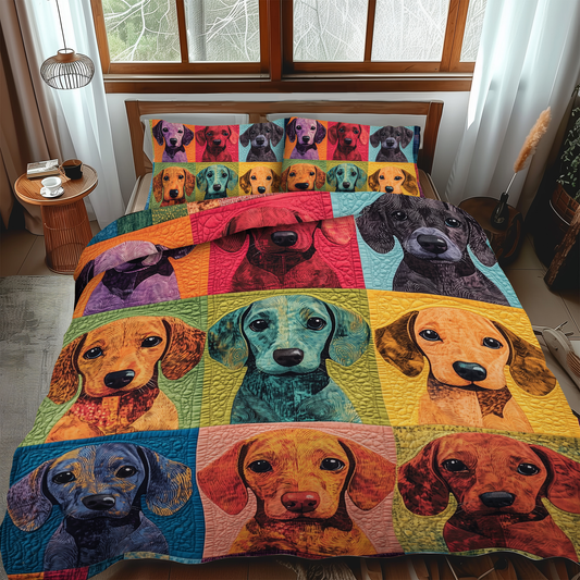 Cuddly Dachshund 3-Piece Quilted Bedding Set - Single (59" x 70")