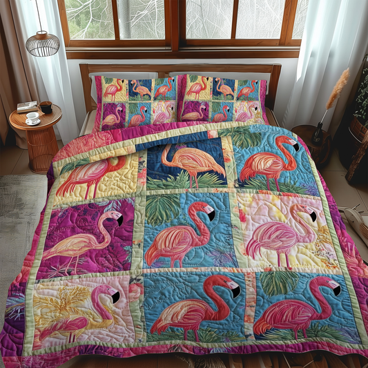 Cuddly Flamingo 3-Piece Quilted Bedding Set - Single (59" x 70")