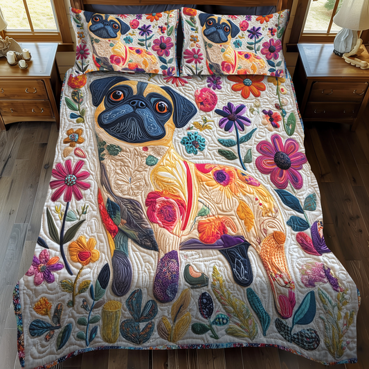 Cuddly Pug 3-Piece Quilted Bedding Set - Single (59" x 70")