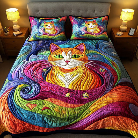 Curious Cat Chronicles 3-Piece Quilted Bedding Set - Single (59" x 70")