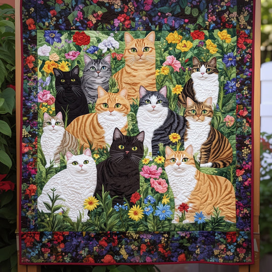 Curious Cats Gathering Quilted Blanket - Throw (55" x 60")