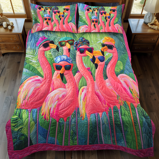 Cute Flamingo 3-Piece Quilted Bedding Set - Single (59" x 70")