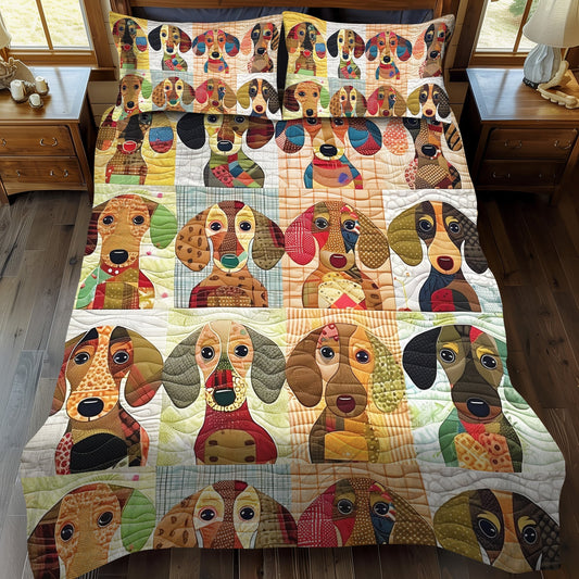 Dachshund Dreamland 3-Piece Quilted Bedding Set - Single (59" x 70")