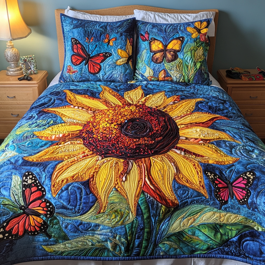 Dancing Sunflowers 3-Piece Quilted Bedding Set - Single (59" x 70")