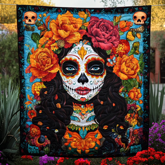 Day Of The Dead Catrina Quilted Blanket - Throw (55" x 60")