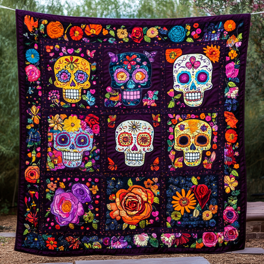 Day of the Dead Sugar Skull Quilted Blanket - Throw (55" x 60")