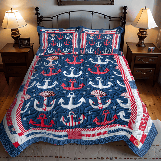 Deep Sea Anchors 3-Piece Quilted Bedding Set - Single (59" x 70")