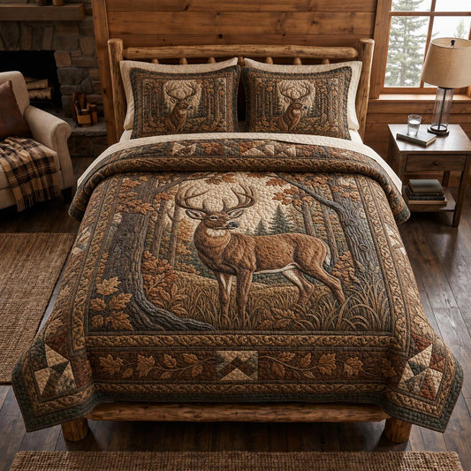 Deer Tranquility 3-Piece Quilted Bedding Set - Single (59" x 70")