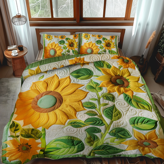 Delightful Sunflowers 3-Piece Quilted Bedding Set - Single (59" x 70")