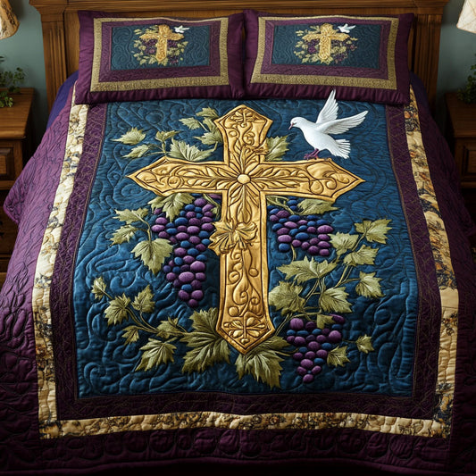 Dove Cross 3-Piece Quilted Bedding Set - Single (59" x 70")