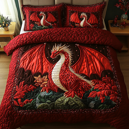 Dragon Breath 3-Piece Quilted Bedding Set - Single (59" x 70")