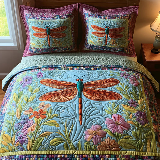 Dragonfly Dreams 3-Piece Quilted Bedding Set - Single (59" x 70")