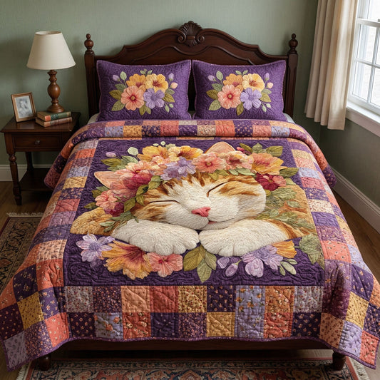 Dreamy Cat Bloom 3-Piece Quilted Bedding Set - Single (59" x 70")