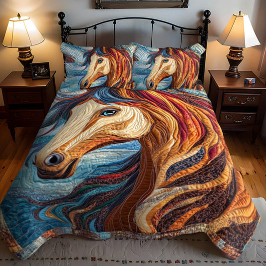 Dynamic Horse Design 3-Piece Quilted Bedding Set - Single (59" x 70")