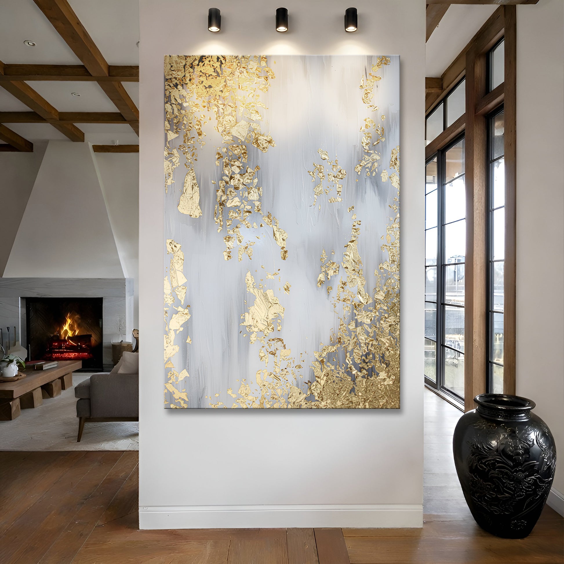 Golden Leaves Falling Abstract Wall Art