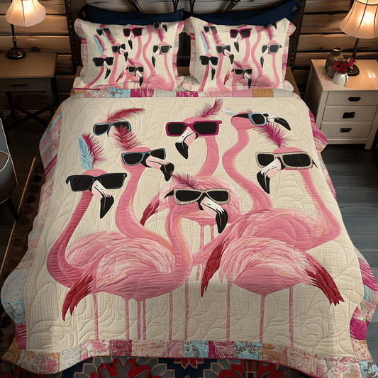 Elegant Flamingo Tropical 3-Piece Quilted Bedding Set - Single (59" x 70")