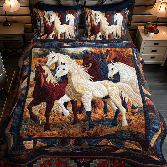 Elegant Horse Running 3-Piece Quilted Bedding Set - Single (59" x 70")