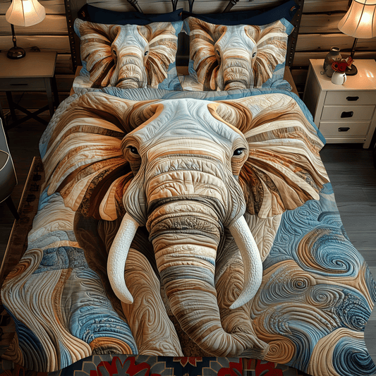 Elephant Regal March Quilted Bedding Set - Single (59" x 70")