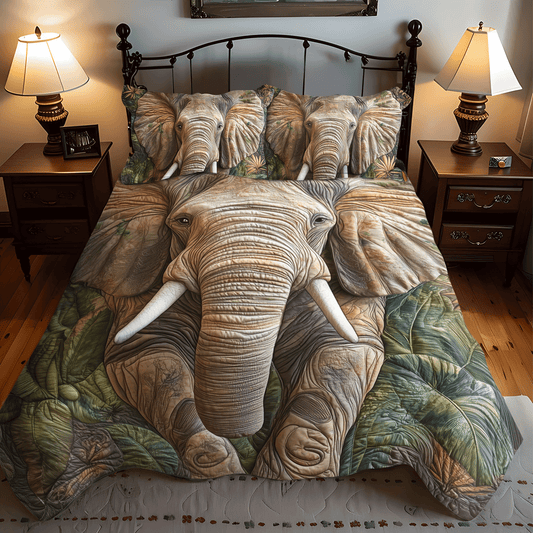Elephant Wild Whisper Quilted Bedding Set - Single (59" x 70")