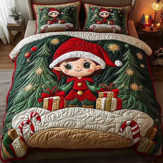 Elf Delight 3-Piece Quilted Bedding Set - Single (59" x 70")