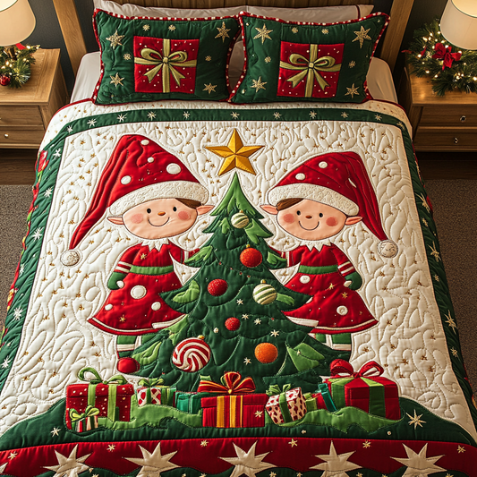 Elf Jingle Joy 3-Piece Quilted Bedding Set - Single (59" x 70")