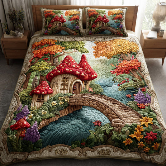Enchanted Mushroom Realm 3-Piece Quilted Bedding Set - Single (59" x 70")