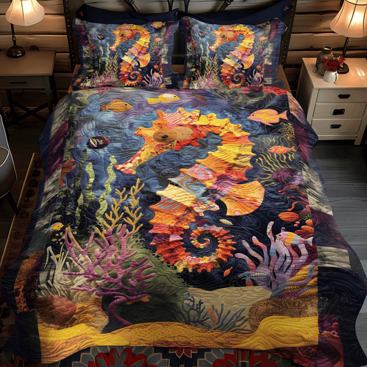 Enchanted Seahorse 3-Piece Quilted Bedding Set - Single (59" x 70")