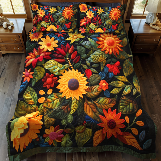 Enchanting Sunflowers 3-Piece Quilted Bedding Set - Single (59" x 70")