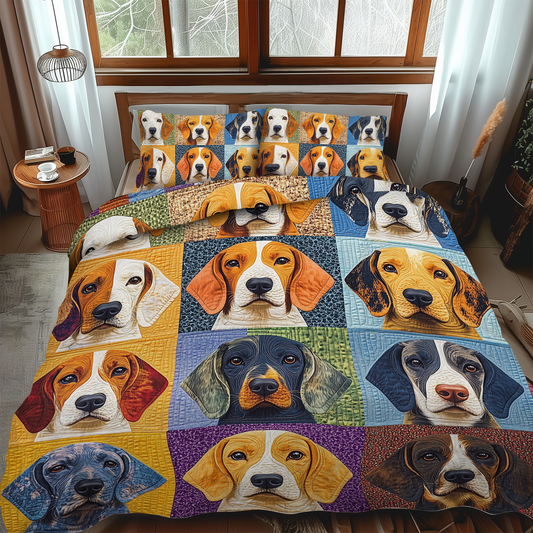 Endearing Beagles 3-Piece Quilted Bedding Set - Single (59" x 70")
