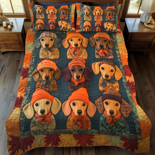 Endearing Dachshunds 3-Piece Quilted Bedding Set - Single (59" x 70")