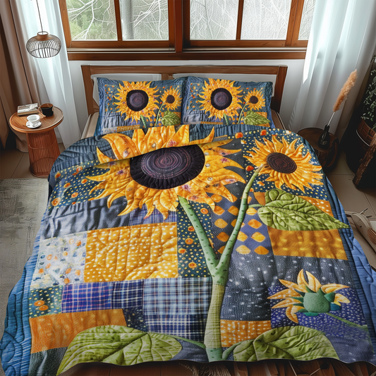 Endearing Sunflowers 3-Piece Quilted Bedding Set - Single (59" x 70")