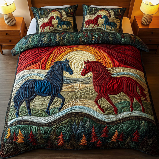 Equestrian Elegance 3-Piece Quilted Bedding Set - Single (59" x 70")