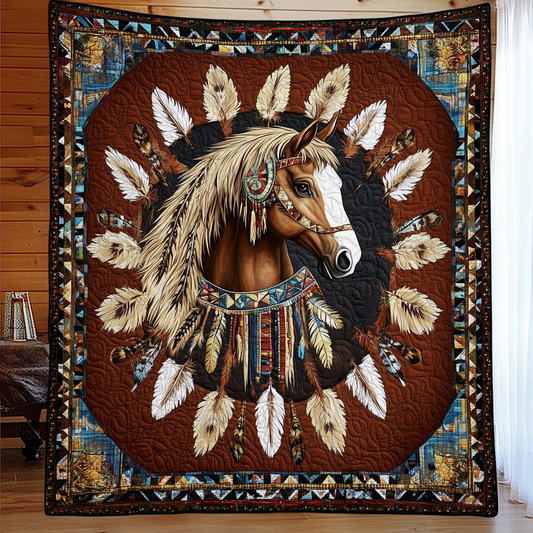 Equine Native American Quilted Blanket - Throw (55" x 60")