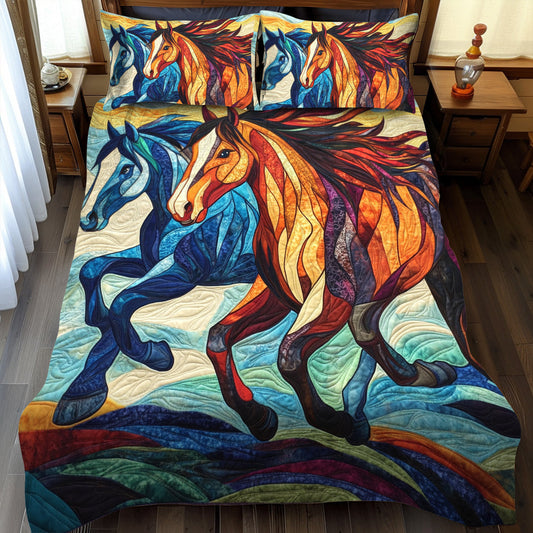 Equine Running Horse 3-Piece Quilted Bedding Set - Single (59" x 70")