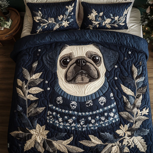 Evergreen Pug Eyes 3-Piece Quilted Bedding Set - Single (59" x 70")
