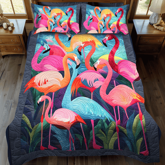 Exotic Flamingo 3-Piece Quilted Bedding Set - Single (59" x 70")