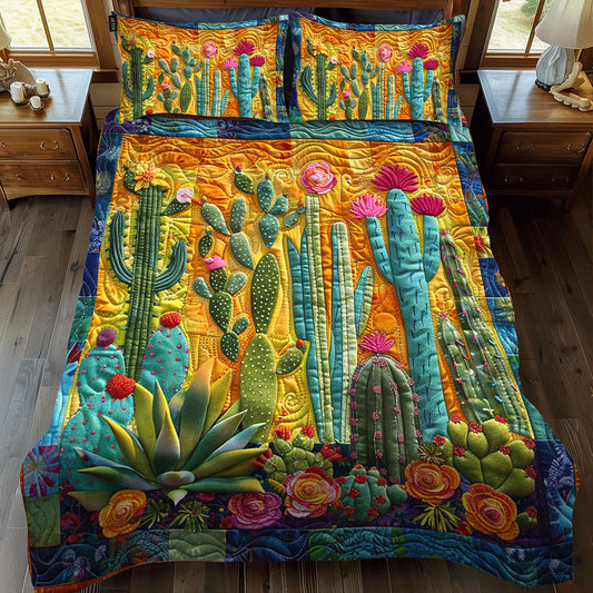 Exquisite Desert Cactus 3-Piece Quilted Bedding Set - Single (59" x 70")