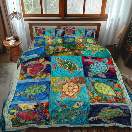 Exquisite Turtles 3-Piece Quilted Bedding Set - Single (59" x 70")