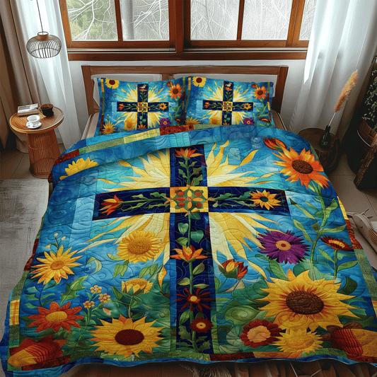 Faithful Blooms 3-Piece Quilted Bedding Set - Single (59" x 70")
