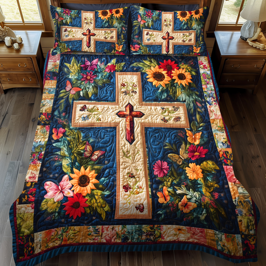 Faithful Cross 3-Piece Quilted Bedding Set - Single (59" x 70")