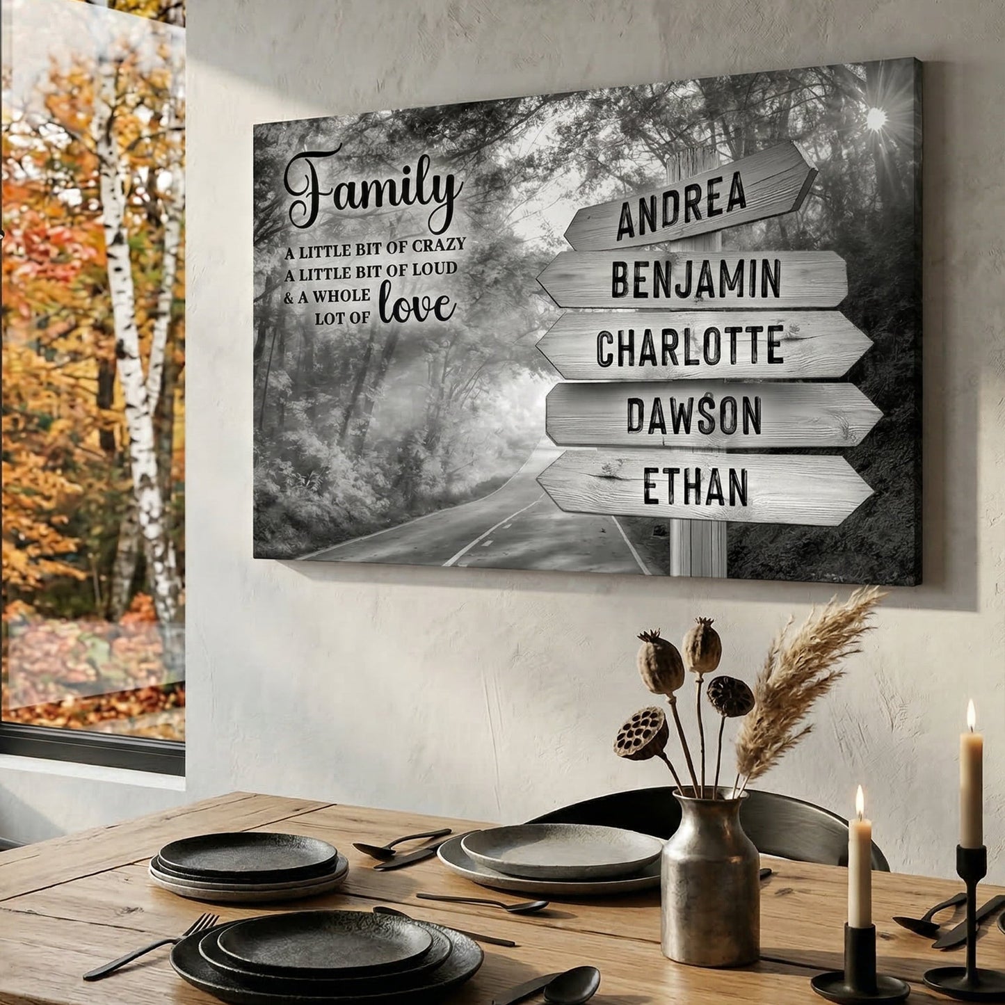 Family Whole Lot Of Love Grey Autumn Road Wall Sign
