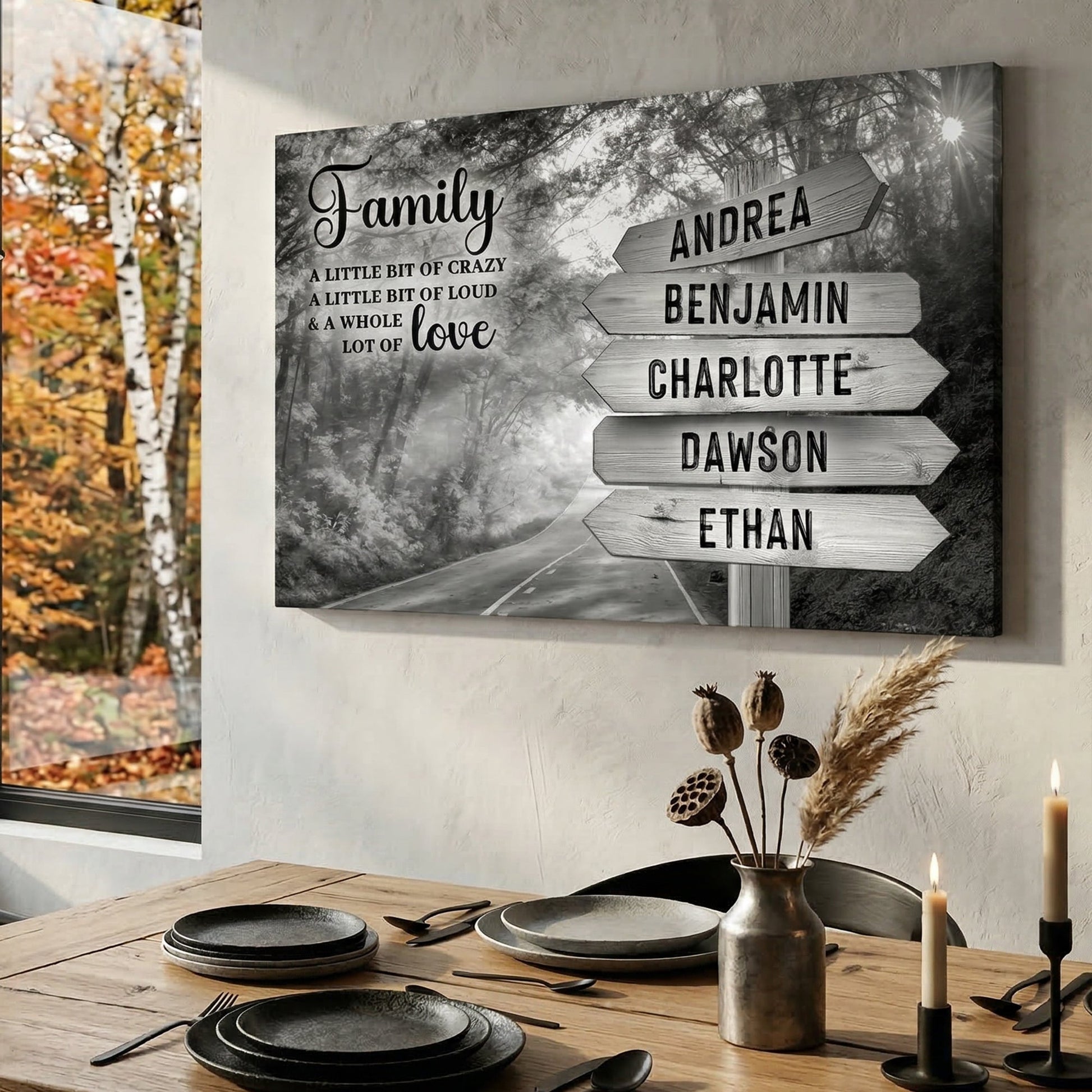 Family Whole Lot Of Love Grey Autumn Road Wall Sign