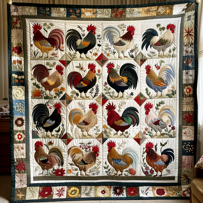 Throw (55'' x 60'') /Farmhouse Fowl Quilted Blanket
