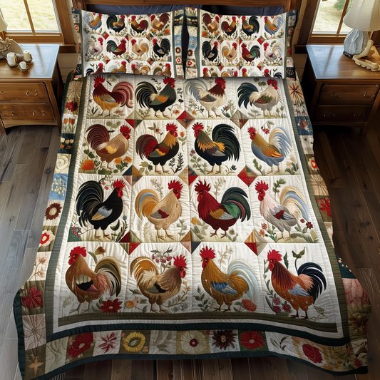 Farmhouse Fowl 3-Piece Quilted Bedding Set - Single (59" x 70")