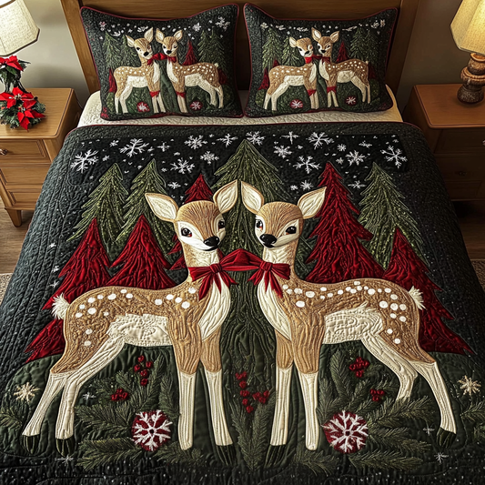Fawn Forest 3-Piece Quilted Bedding Set - Single (59" x 70")