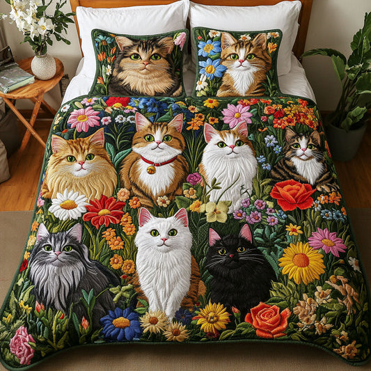 Feline Frolic 3-Piece Quilted Bedding Set - Single (59" x 70")